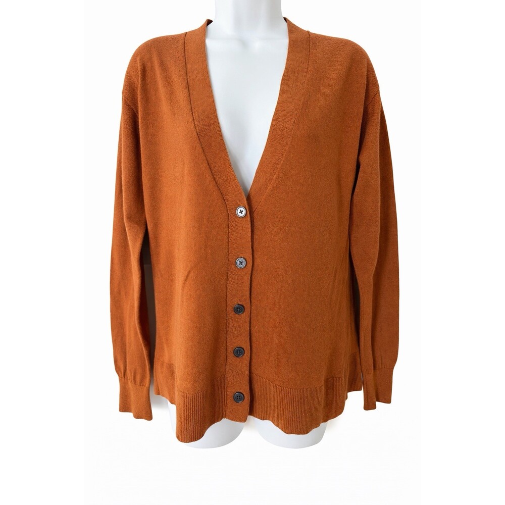 Banana Republic Forever Sweater Cardigan Small Rust Orange Cotton Blend V-Neck
